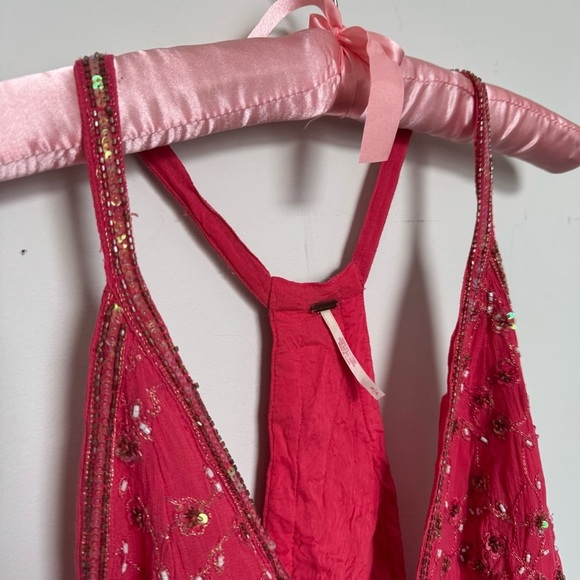 Free People Beaded Starry Nights Pink Gold Sequin Boho Fairycore Festival S - Picture 5 of 9